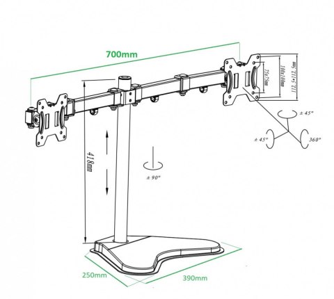 Stand uchwyt do dwóch monitorów LED/LCD 10-27" 7kg VX-20 Stand uchwyt do dwóch monitorów LED/LCD 10-27" 7kg VX-20