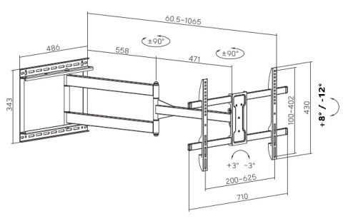 107cm Dlugie ramie Uchwyt na Telewizor 32-75 VX-531 Extra Mocny narozny
