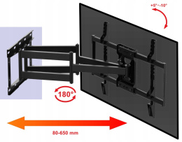 Długi 65cm Uchwyt do Telewizora 32-65 cali VX-802 Obrotowy Uniwersalny Wieszak TV