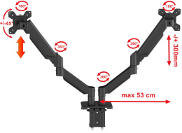 Gazowy Uchwyt na 2 Monitory Dwa x 13-32 cale Regulowany Biurkowy