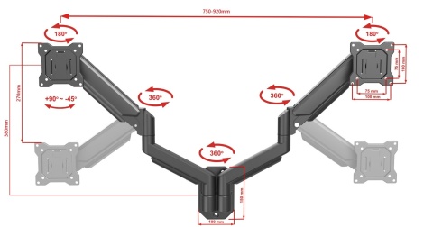 Gazowy Uchwyt ścienny na dwa Monitory TV Telewizory 13-32 cale VX-049 Uniwersalny