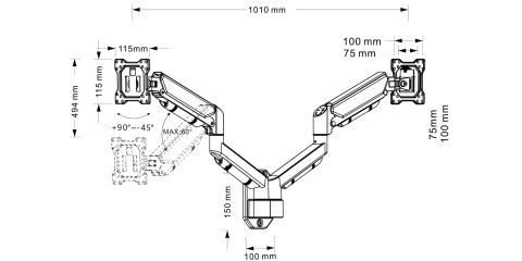 Gazowy Uchwyt ścienny na dwa Monitory TV Telewizory 13-32 cale VX-049 Uniwersalny