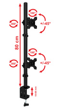 Wysoki 80cm Biurkowy Uchwyt na dwa monitory 13-32 cale podwójny