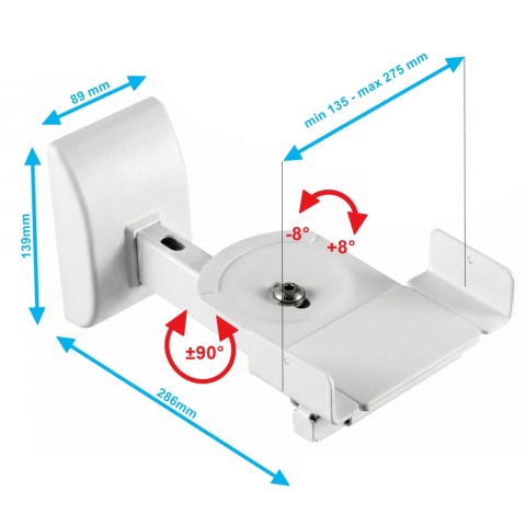 Uchwyt na głośnik ścienny Uniwersalny 2szt kolumn satelit regulowany bialy