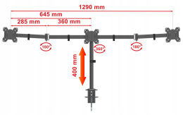 Uchwyt na 3 Monitory Trzy x 10- 27 cali Uniwersalny Biurkowy