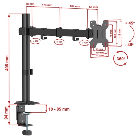 Uchwyt na monitor 18-32 cale 10kg biurkowy VX-161 uniwersalny regulowany