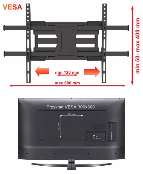 Ultra Mocny Uchwyt do Telewizora 32-90 cali 70kg VX-670 Wieszak TV Ultra Mocny Uchwyt do Telewizora 32-90 cali 70kg VX-670 Wieszak TV